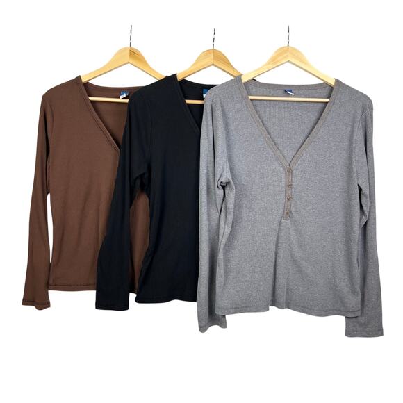 LOT OF 3 Old Navy Ribbed Neutral Colored Henley Long Sleeve Shirts XL - Picture 1 of 10